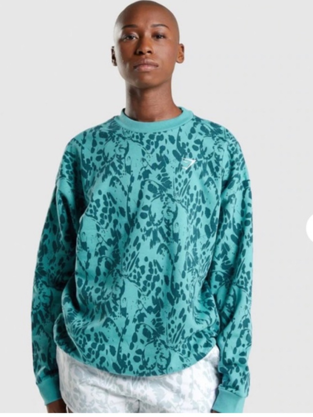 Gymshark M Teal Patterned long Crewneck Sweater